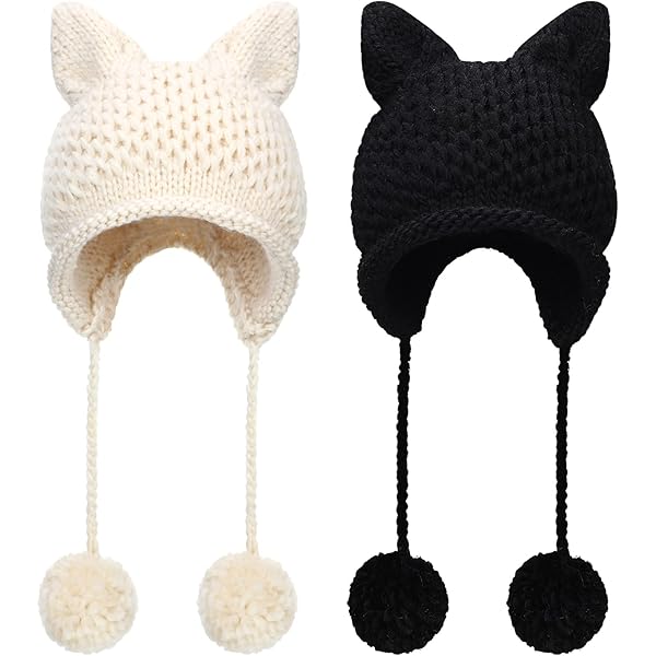 LumiSyne Winter Hat Cute Cat Ear Shape Y2k Style Furry Knit
